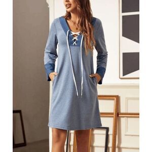 Suzanne Betro Women's Heather Navy Lace-Placket Shift Dress L